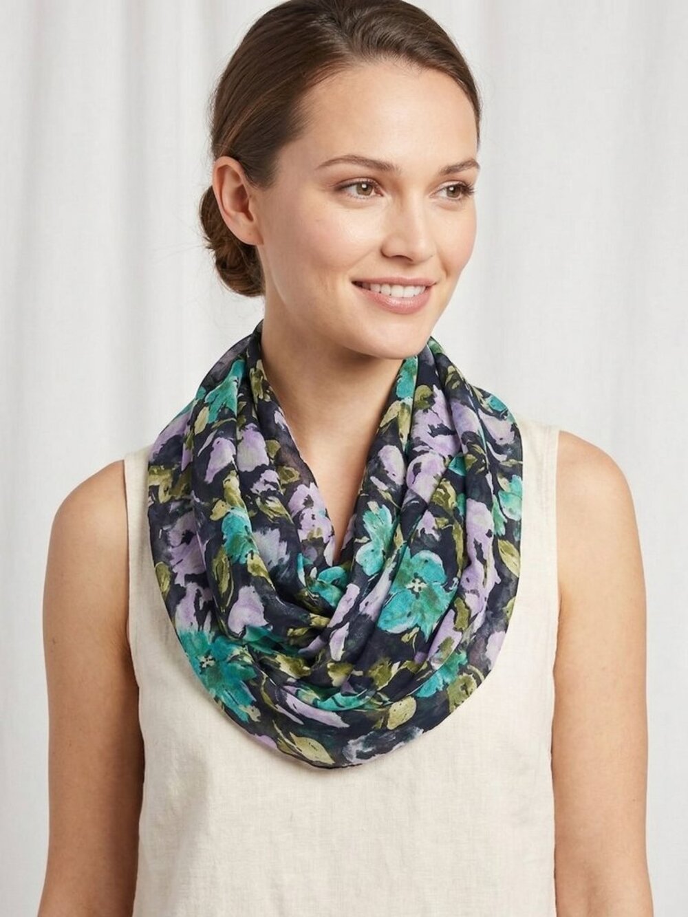 Springtime Fashion Lilac Black Floral Loop Infinity Scarf